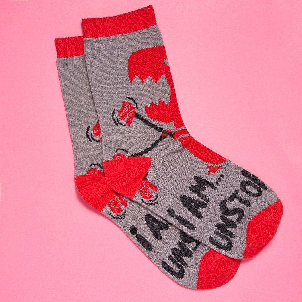 I AM Unstoppable Dinosaur Socks (Red)