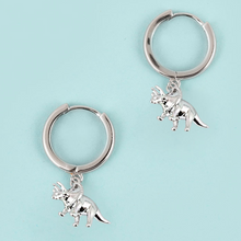 Load image into Gallery viewer, Triceratops Dinosaur Hoop Earrings