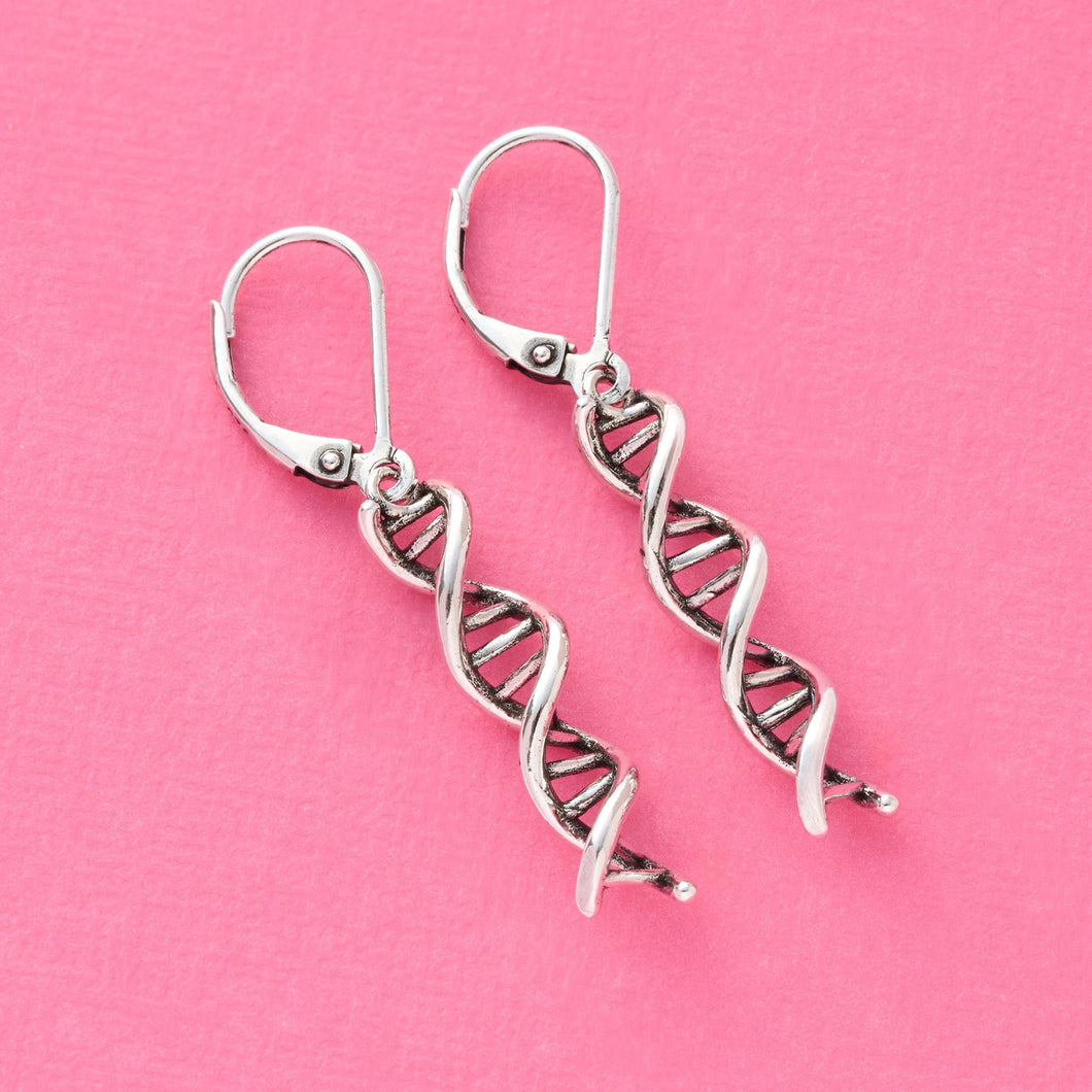 Leverback DNA Double Helix Earrings - Vintage Silver