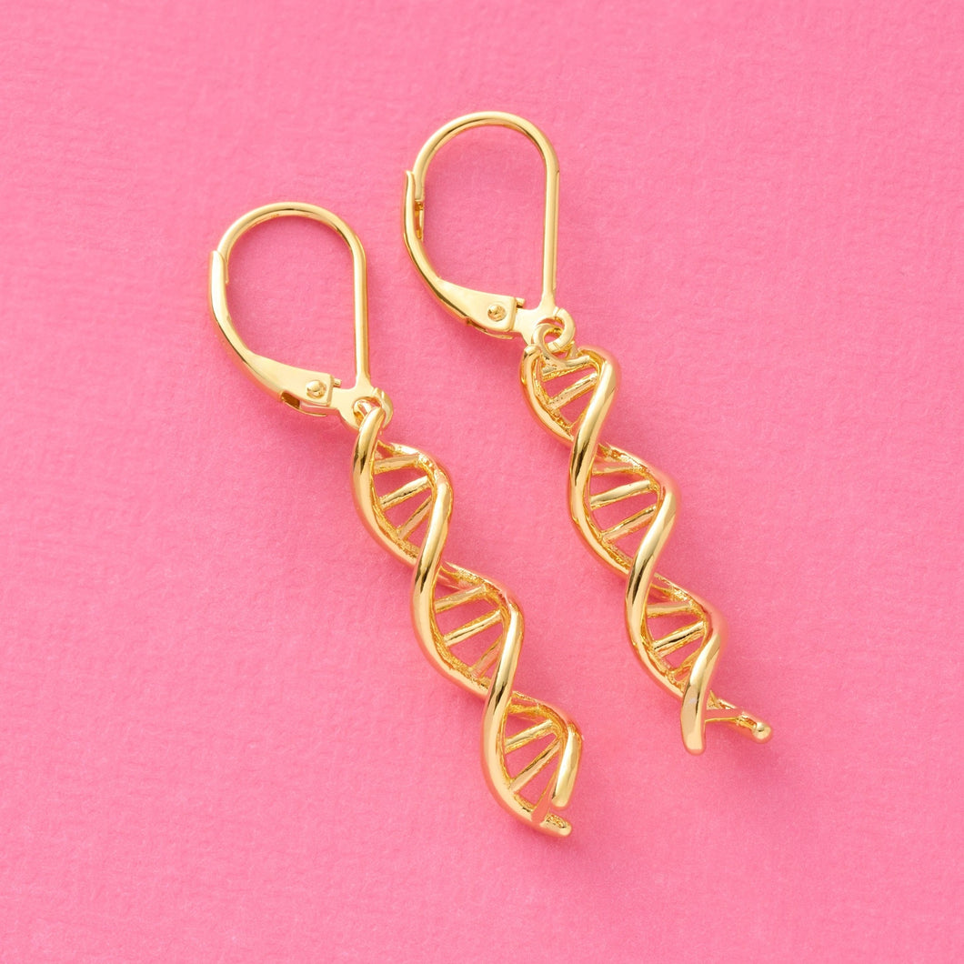 Leverback DNA Double Helix Earrings - Gold