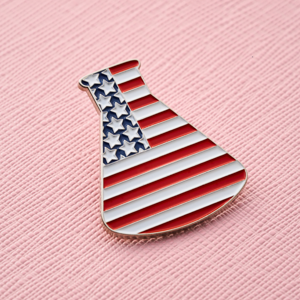 American Flag Science Flask Pin
