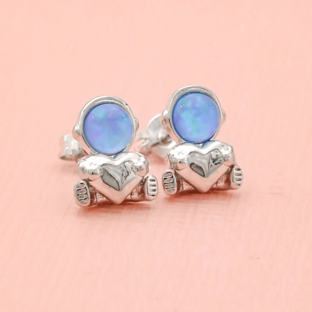 Opal Astronaut Heart Studs