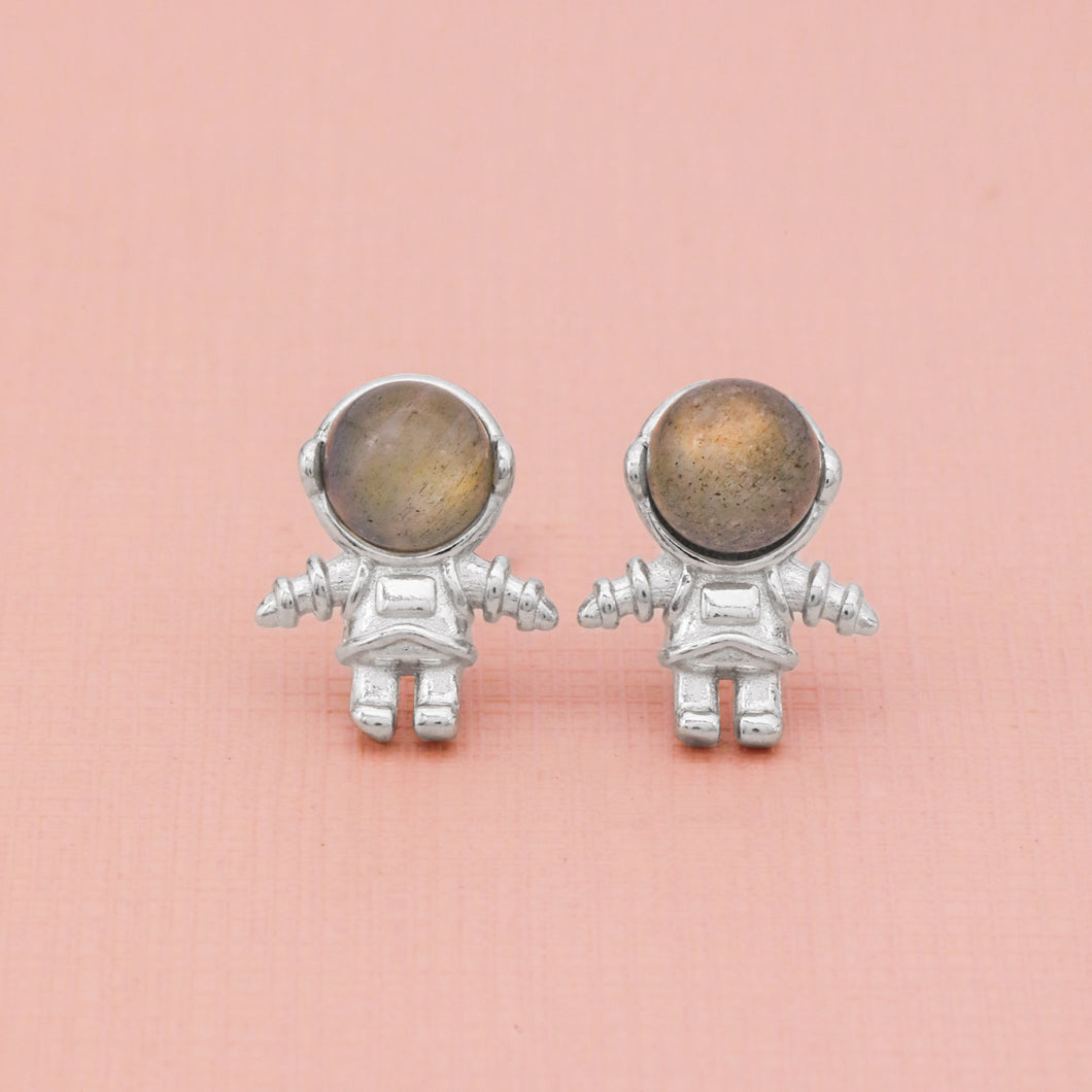 Moonstone Hugging Astronaut Studs