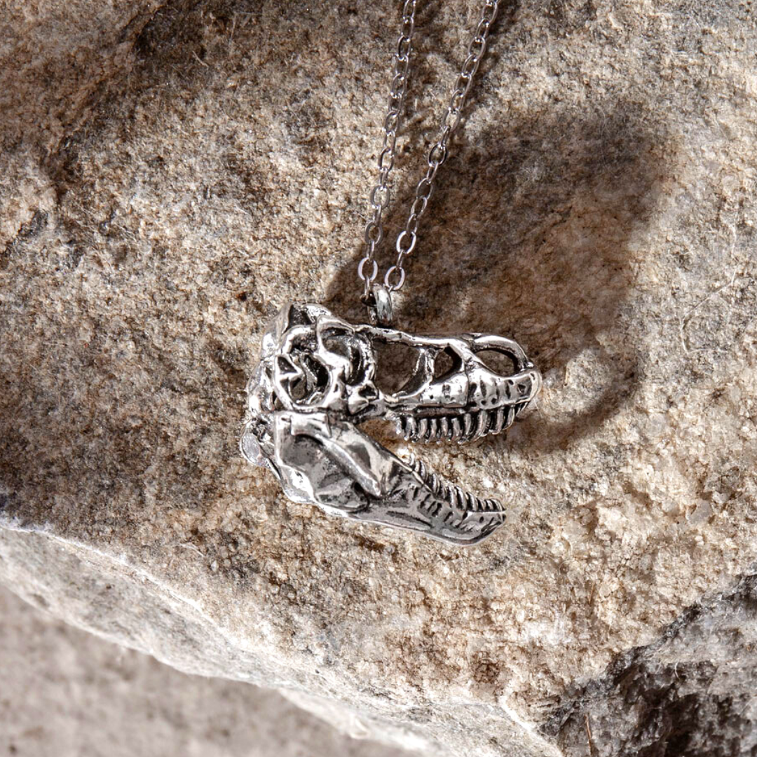 Collana Lunga Con Ciondolo Teschio Di T-Rex - Gioiello A Y In Lega, Regalo Uomo Donna